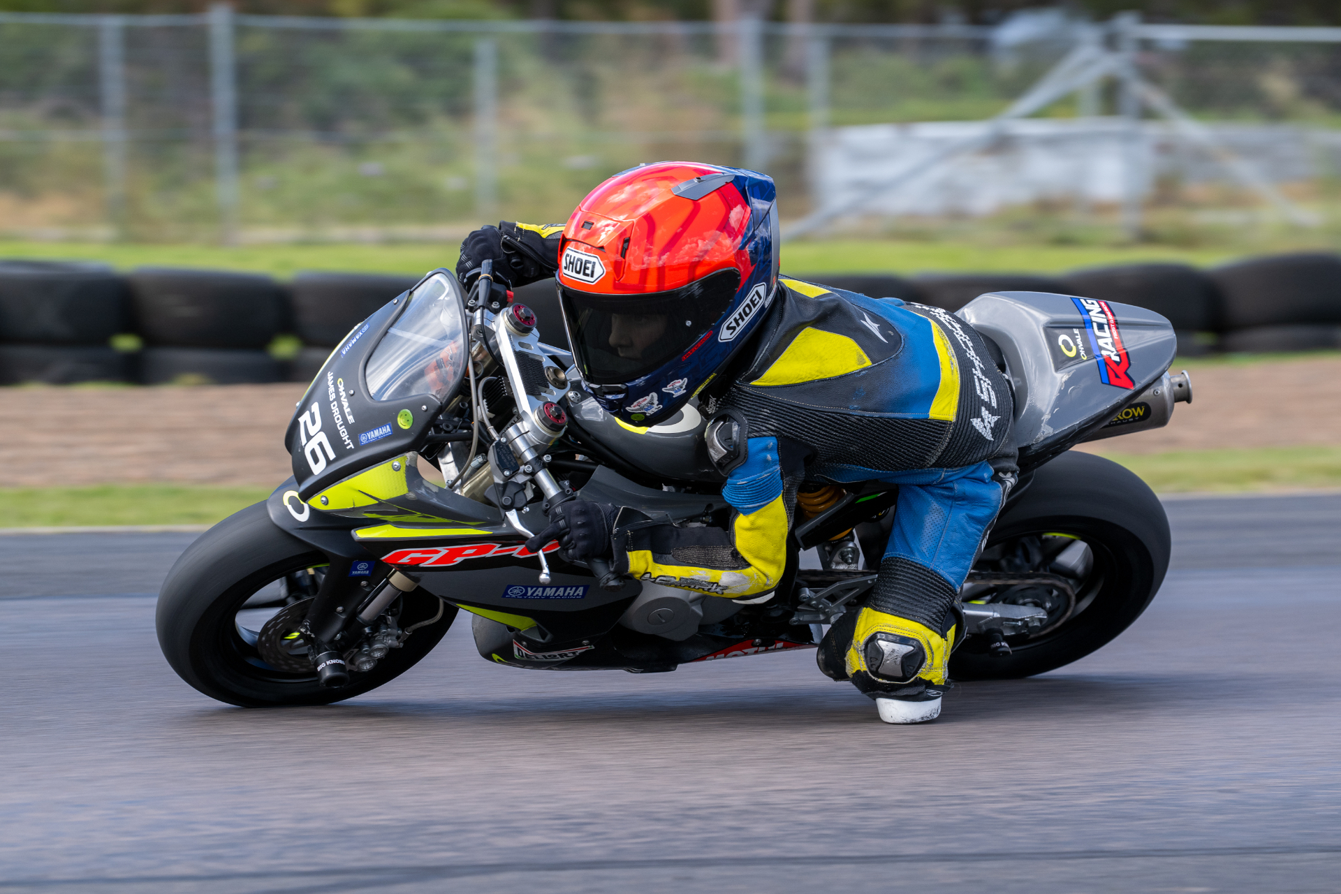 James Drought at full lean on his Ohvale GP-0